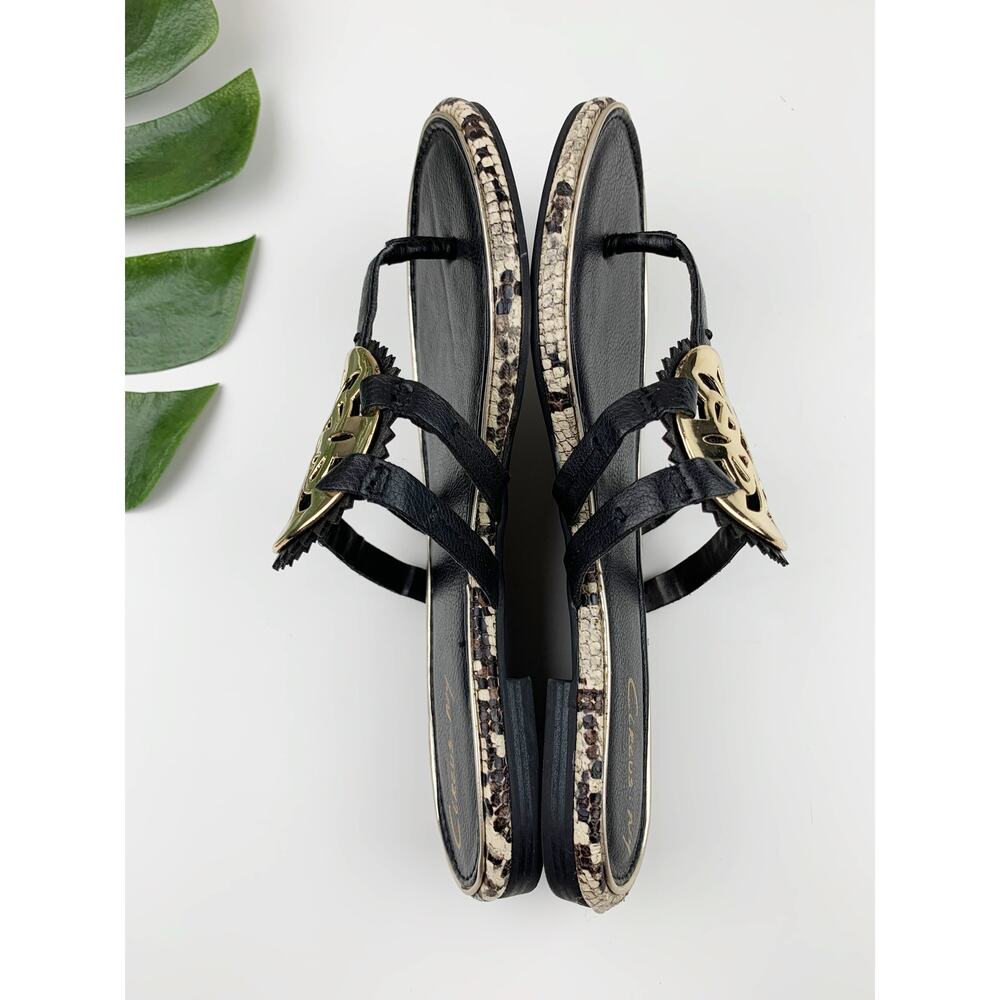 Circus NY Sam Edelman Canyon Sandals Black Gold Medallion Thong Women's 8.5 - Picture 7 of 9